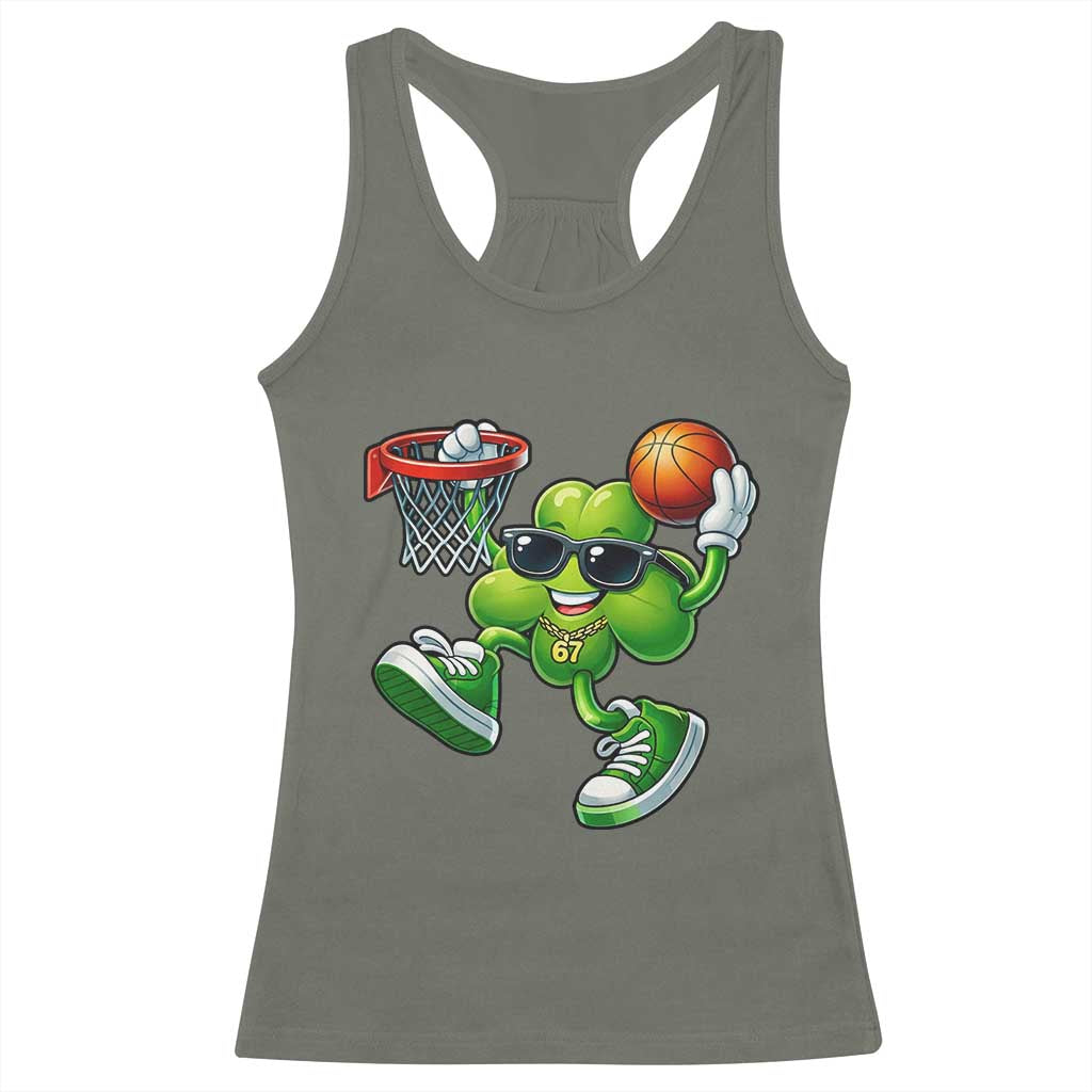 Funny 67 Meme Six Seven Basketball Shamrock St Patricks Day Racerback Tank Top TS11 Military Green Print Your Wear