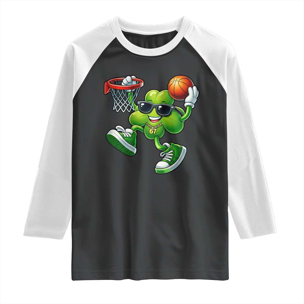 Funny 67 Meme Six Seven Basketball Shamrock St Patricks Day Raglan Shirt TS11 Black White Print Your Wear