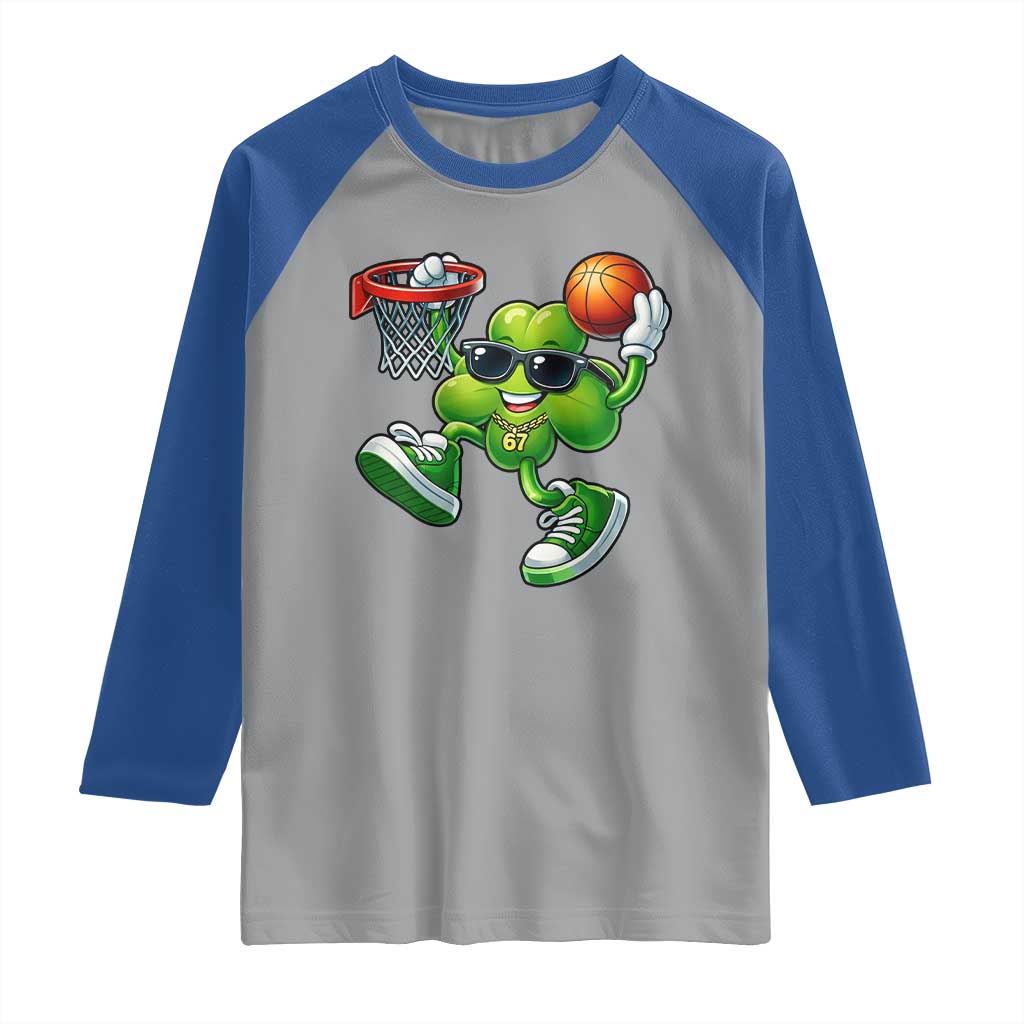 Funny 67 Meme Six Seven Basketball Shamrock St Patricks Day Raglan Shirt TS11 Sport Gray Royal Print Your Wear