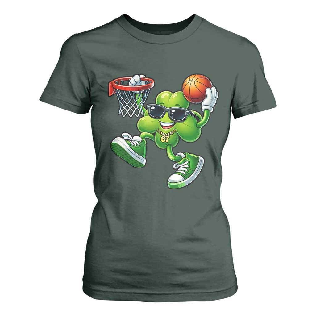 Funny 67 Meme Six Seven Basketball Shamrock St Patricks Day T Shirt For Women TS11 Dark Forest Green Print Your Wear