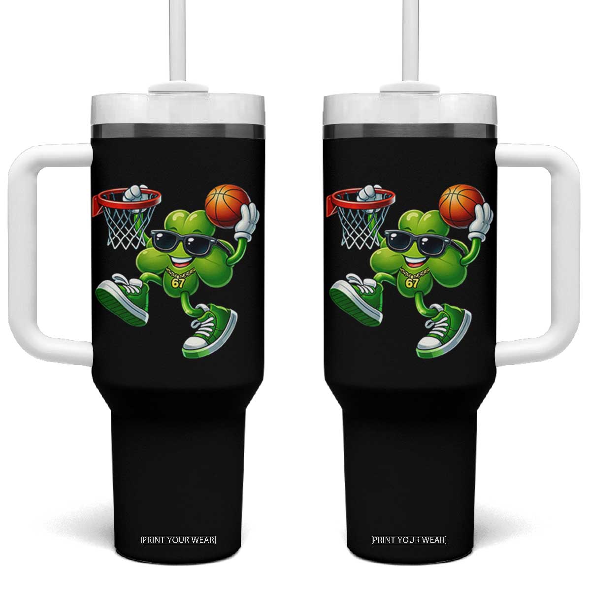 Funny 67 Meme Six Seven Basketball Shamrock St Patricks Day Tumbler With Handle TS11 One Size: 40 oz Black Print Your Wear