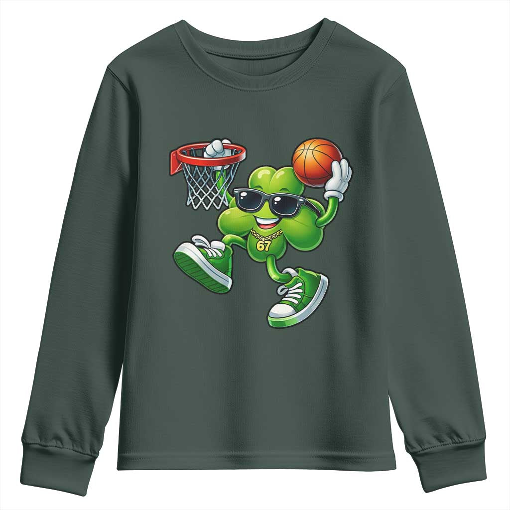 Funny 67 Meme Six Seven Basketball Shamrock St Patricks Day Youth Sweatshirt TS11 Dark Forest Green Print Your Wear