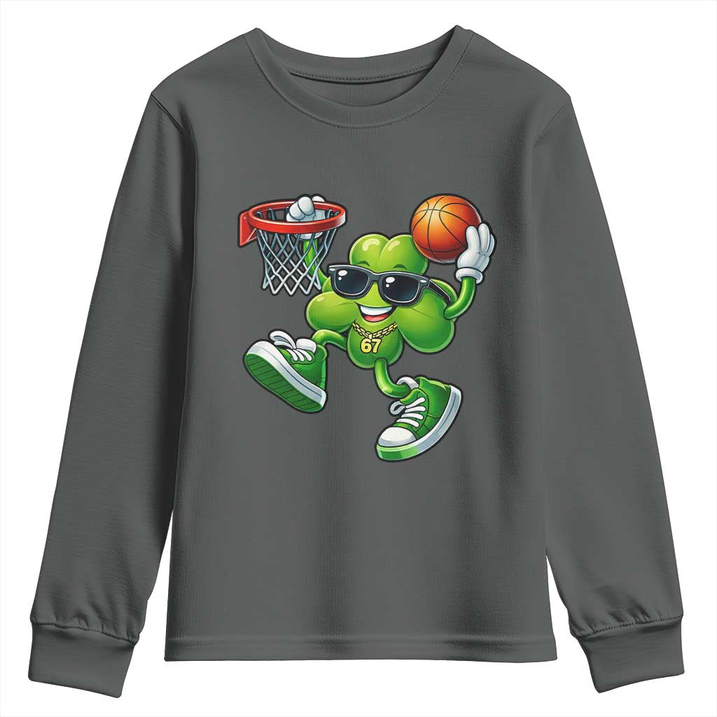 Funny 67 Meme Six Seven Basketball Shamrock St Patricks Day Youth Sweatshirt TS11 Dark Heather Print Your Wear