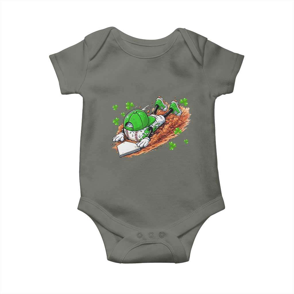 Funny Baseball St Patricks Day Home Plate Drip Baby Onesie TS11 Military Green Print Your Wear