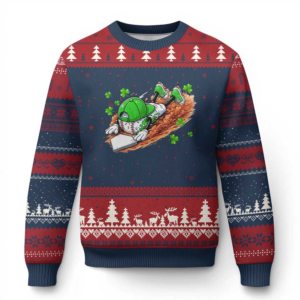 Funny Baseball St Patricks Day Home Plate Drip Ugly Christmas Sweater TS11 Navy Red Print Your Wear