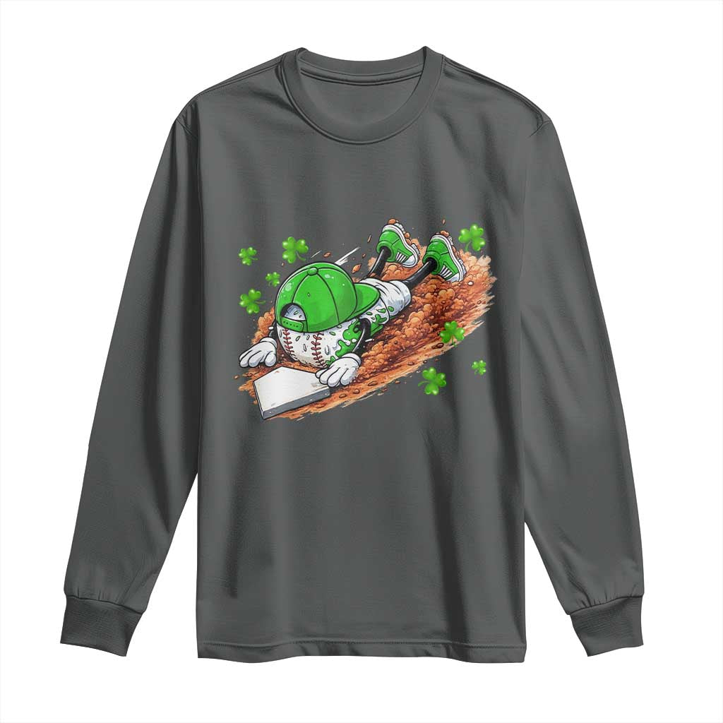 Funny Baseball St Patricks Day Home Plate Drip Long Sleeve Shirt TS11 Dark Heather Print Your Wear
