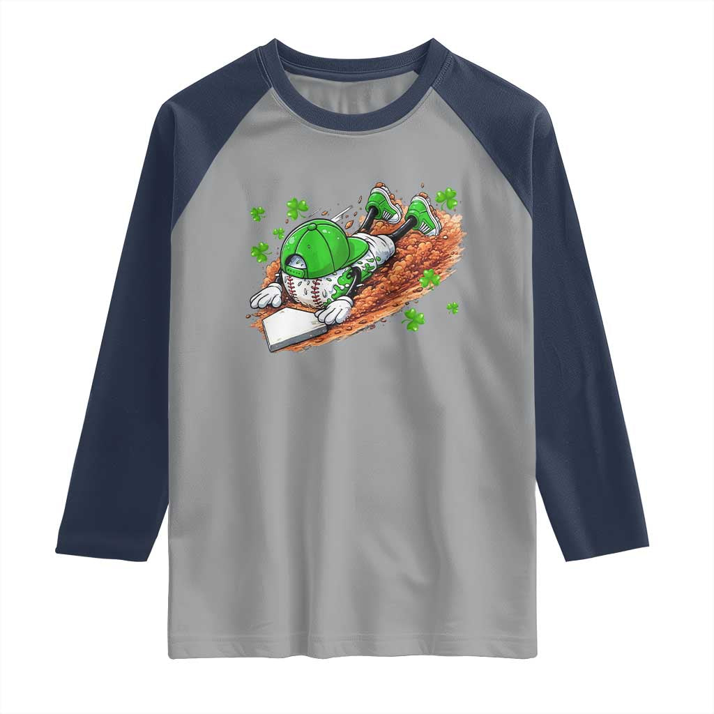 Funny Baseball St Patricks Day Home Plate Drip Raglan Shirt TS11 Sport Gray Navy Print Your Wear