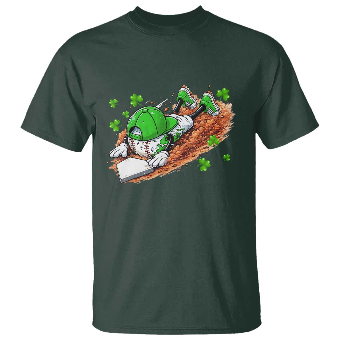 Funny Baseball St Patricks Day Home Plate Drip T Shirt TS11 Dark Forest Green Print Your Wear