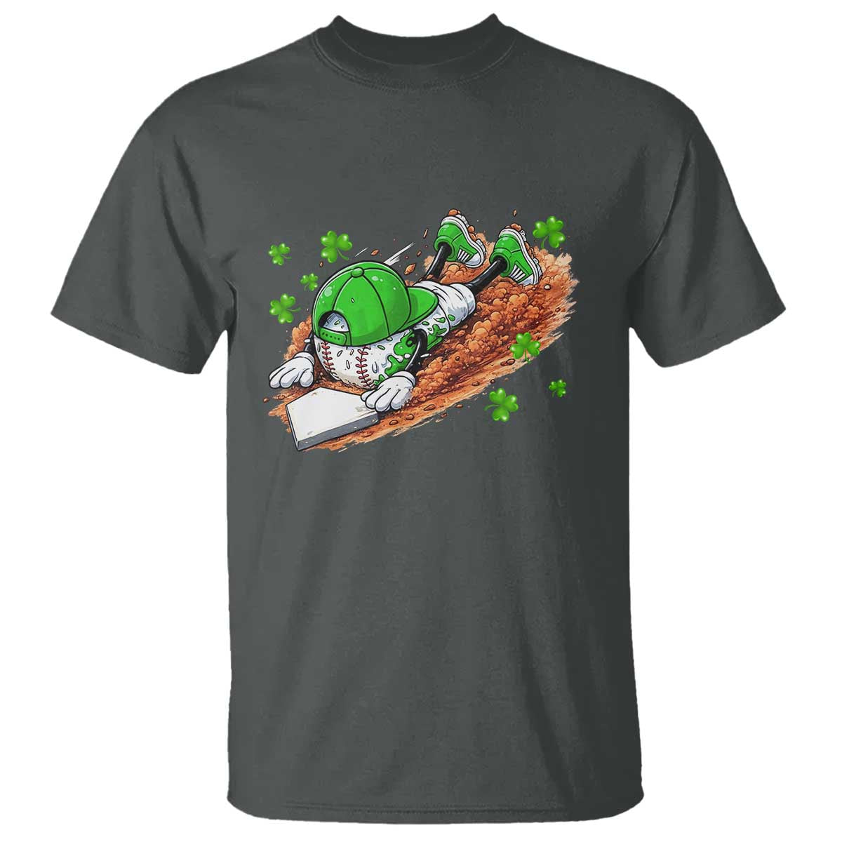 Funny Baseball St Patricks Day Home Plate Drip T Shirt TS11 Dark Heather Print Your Wear