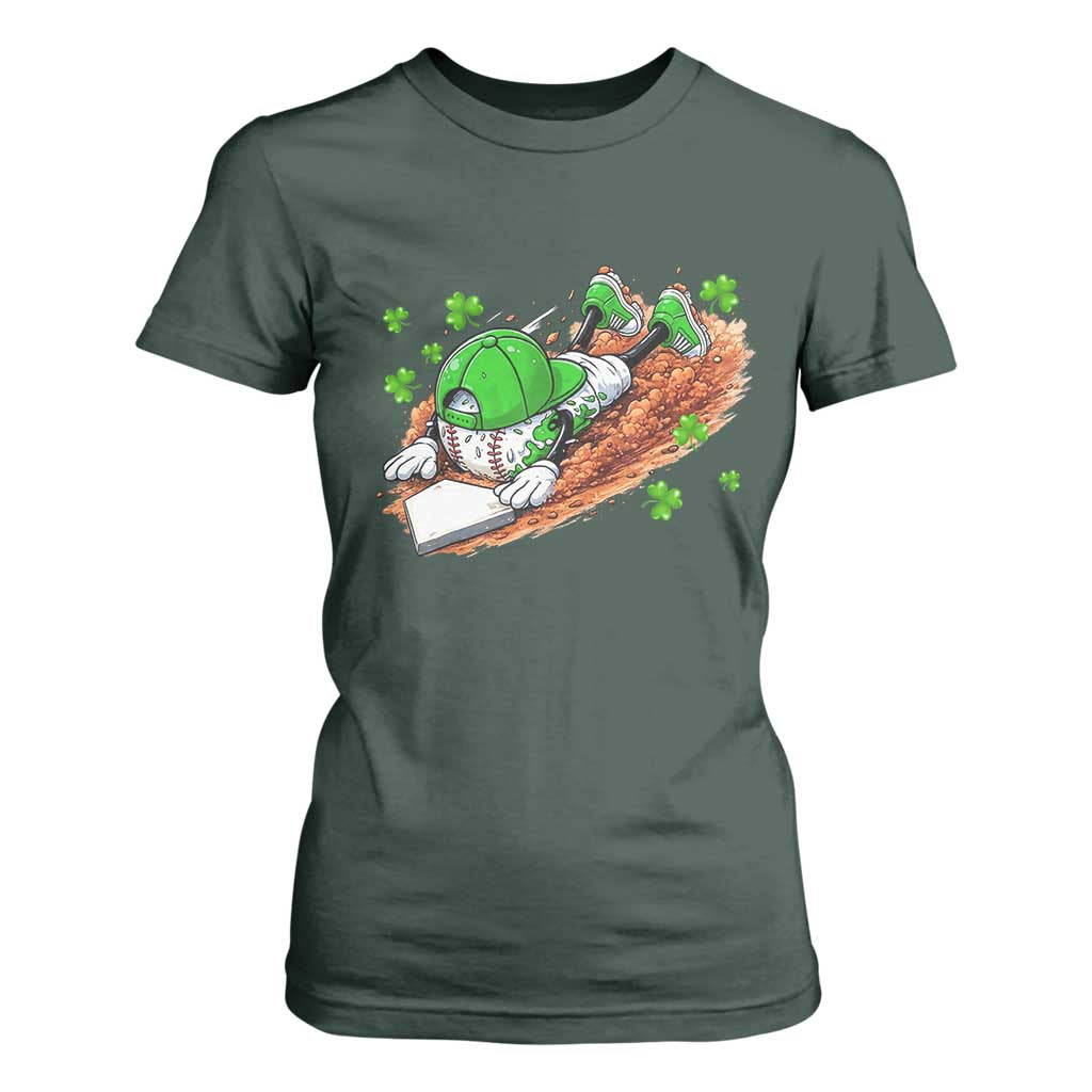 Funny Baseball St Patricks Day Home Plate Drip T Shirt For Women TS11 Dark Forest Green Print Your Wear
