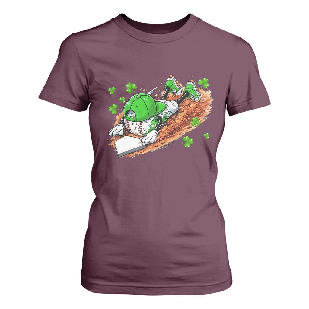 Funny Baseball St Patricks Day Home Plate Drip T Shirt For Women TS11 Maroon Print Your Wear