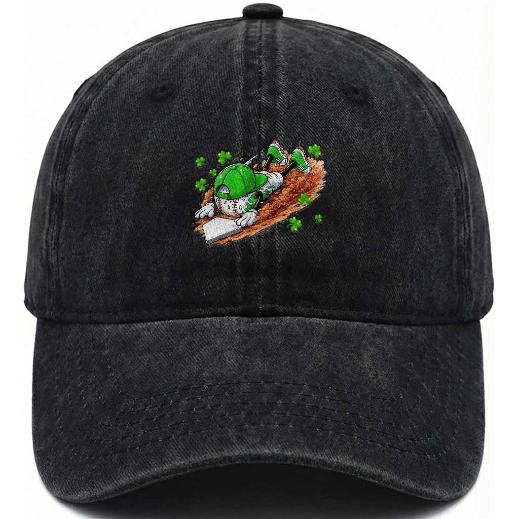 Funny Baseball St Patricks Day Home Plate Drip Washed Cotton Baseball Cap TS11 Washed Cap Universal Fit Black Print Your Wear