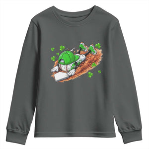 Funny Baseball St Patricks Day Home Plate Drip Youth Sweatshirt TS11 Dark Heather Print Your Wear