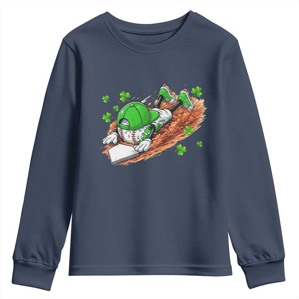 Funny Baseball St Patricks Day Home Plate Drip Youth Sweatshirt TS11 Navy Print Your Wear