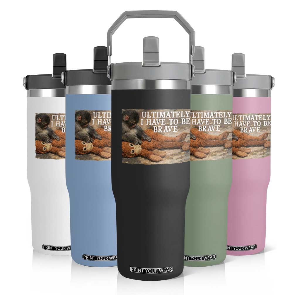 Ultimate I Have To Be Brave Punch The Monkey Flip Straw Tumbler Cute Baby Monkey Hugging Plush TS11 Print Your Wear