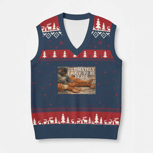 Ultimate I Have To Be Brave Punch The Monkey V-Neck Knit Sweater Vest Cute Baby Monkey Hugging Plush TS11 Navy Red Print Your Wear