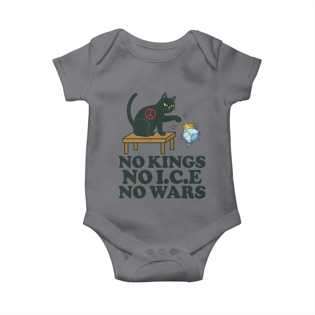No Kings No Ice No Wars Cat Baby Onesie Funny Political Freedom Activist TS11 Charcoal Print Your Wear