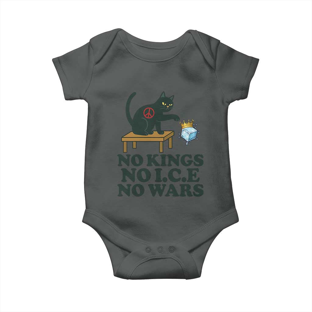 No Kings No Ice No Wars Cat Baby Onesie Funny Political Freedom Activist TS11 Dark Heather Print Your Wear