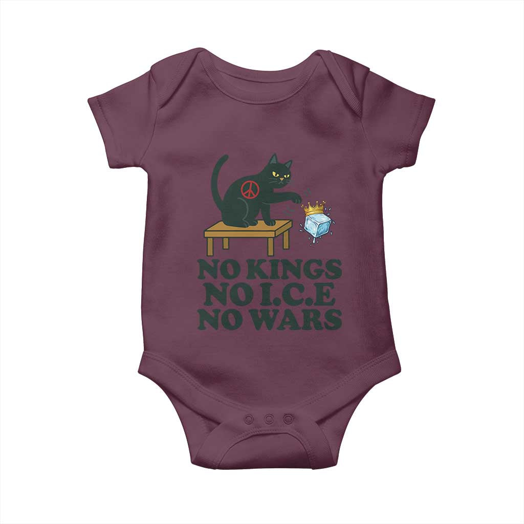No Kings No Ice No Wars Cat Baby Onesie Funny Political Freedom Activist TS11 Maroon Print Your Wear