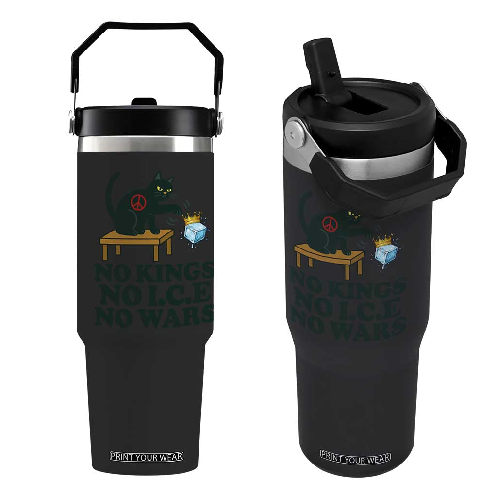 No Kings No Ice No Wars Cat Flip Straw Tumbler Funny Political Freedom Activist TS11 One Size: 30 oz Black Print Your Wear