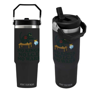 No Kings No Ice No Wars Cat Flip Straw Tumbler Funny Political Freedom Activist TS11 One Size: 30 oz Black Print Your Wear