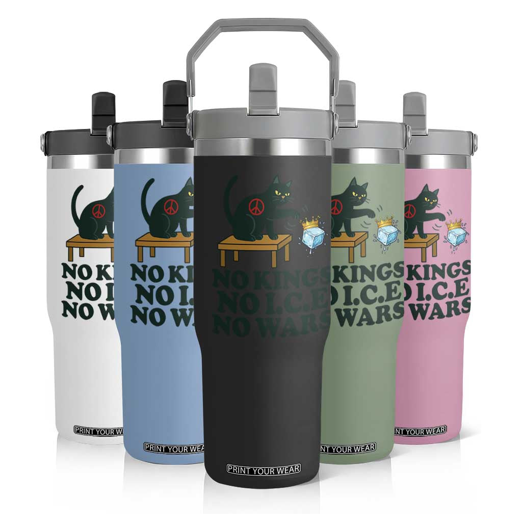 No Kings No Ice No Wars Cat Flip Straw Tumbler Funny Political Freedom Activist TS11 Print Your Wear