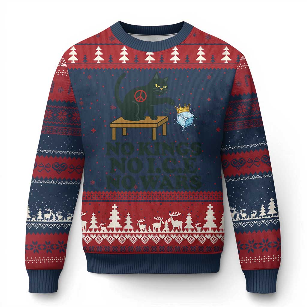 No Kings No Ice No Wars Cat Ugly Christmas Sweater Funny Political Freedom Activist TS11 Navy Red Print Your Wear