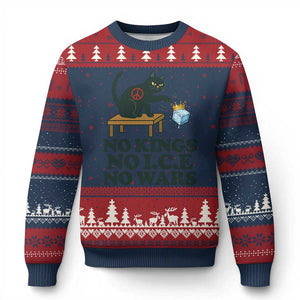 No Kings No Ice No Wars Cat Ugly Christmas Sweater Funny Political Freedom Activist TS11 Navy Red Print Your Wear