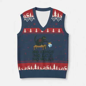 No Kings No Ice No Wars Cat V-Neck Knit Sweater Vest Funny Political Freedom Activist TS11 Navy Red Print Your Wear