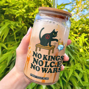 No Kings No Ice No Wars Cat Glass Can Funny Political Freedom Activist TS11 Black Print Your Wear