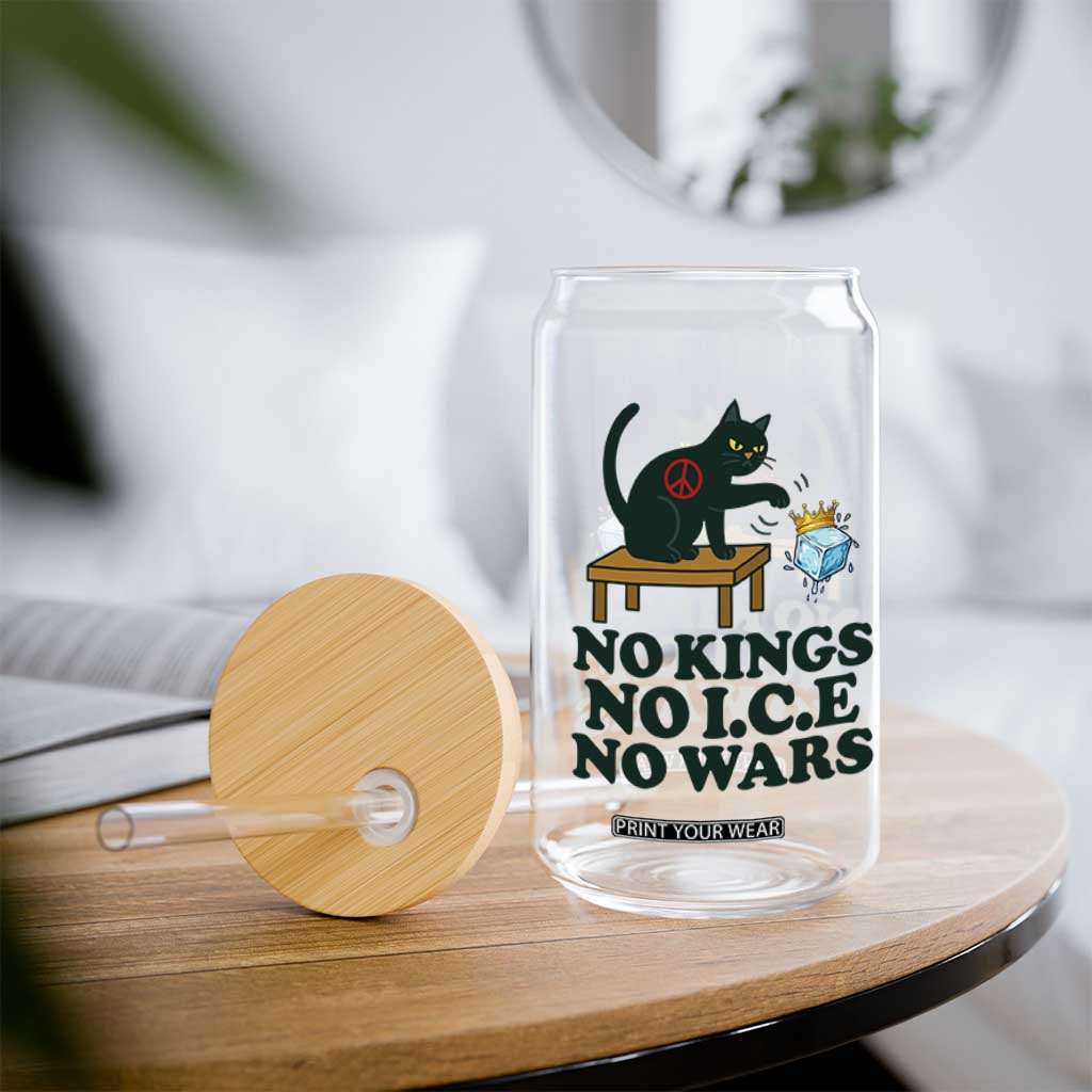 No Kings No Ice No Wars Cat Glass Can Funny Political Freedom Activist TS11 Print Your Wear