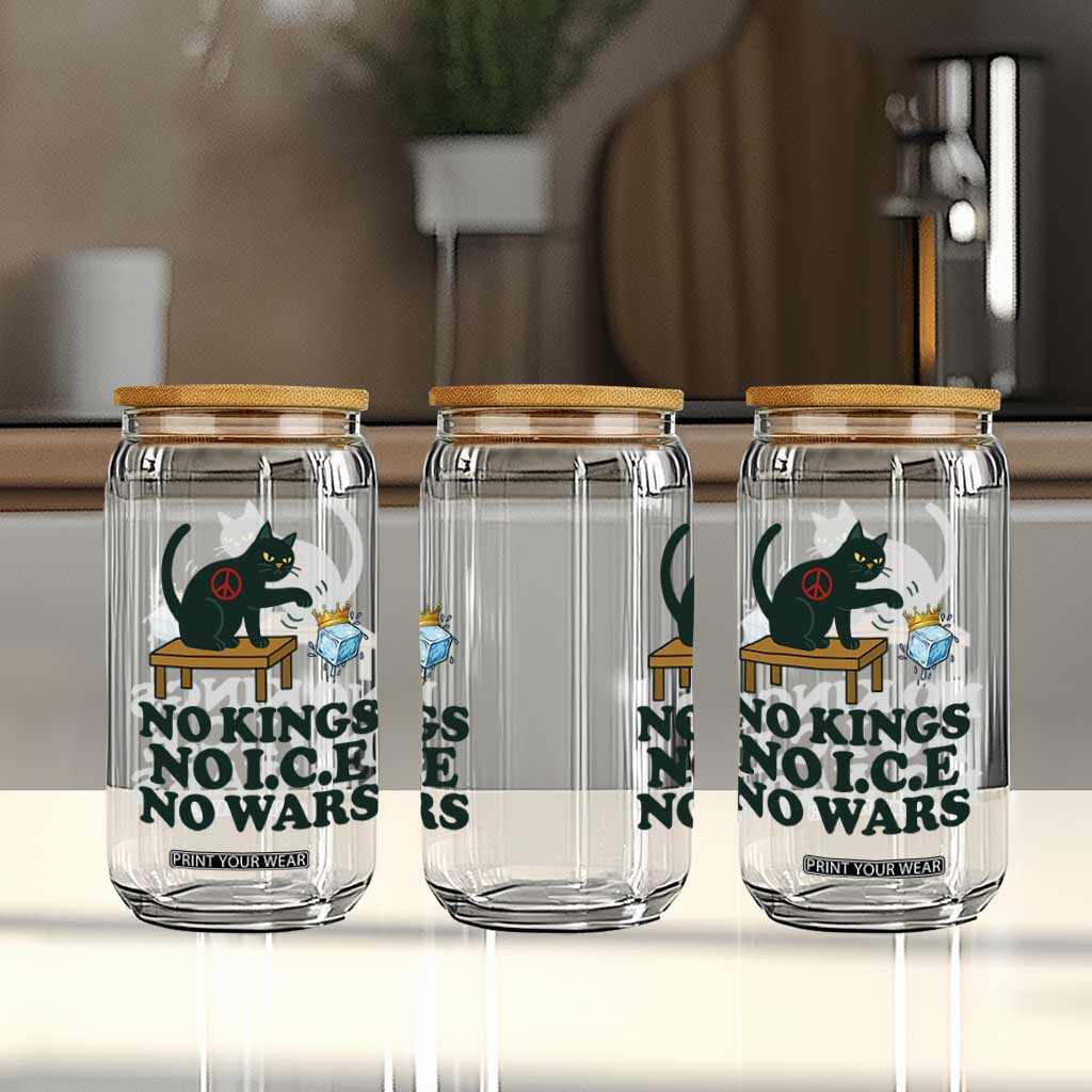 No Kings No Ice No Wars Cat Glass Can Funny Political Freedom Activist TS11 Print Your Wear
