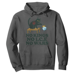 No Kings No Ice No Wars Cat Hoodie Funny Political Freedom Activist TS11 Dark Heather Print Your Wear
