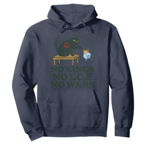 No Kings No Ice No Wars Cat Hoodie Funny Political Freedom Activist TS11 Navy Print Your Wear
