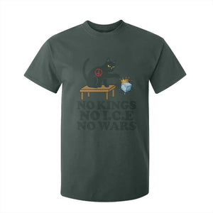 No Kings No Ice No Wars Cat T Shirt For Kid Funny Political Freedom Activist TS11 Dark Forest Green Print Your Wear