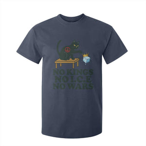 No Kings No Ice No Wars Cat T Shirt For Kid Funny Political Freedom Activist TS11 Navy Print Your Wear