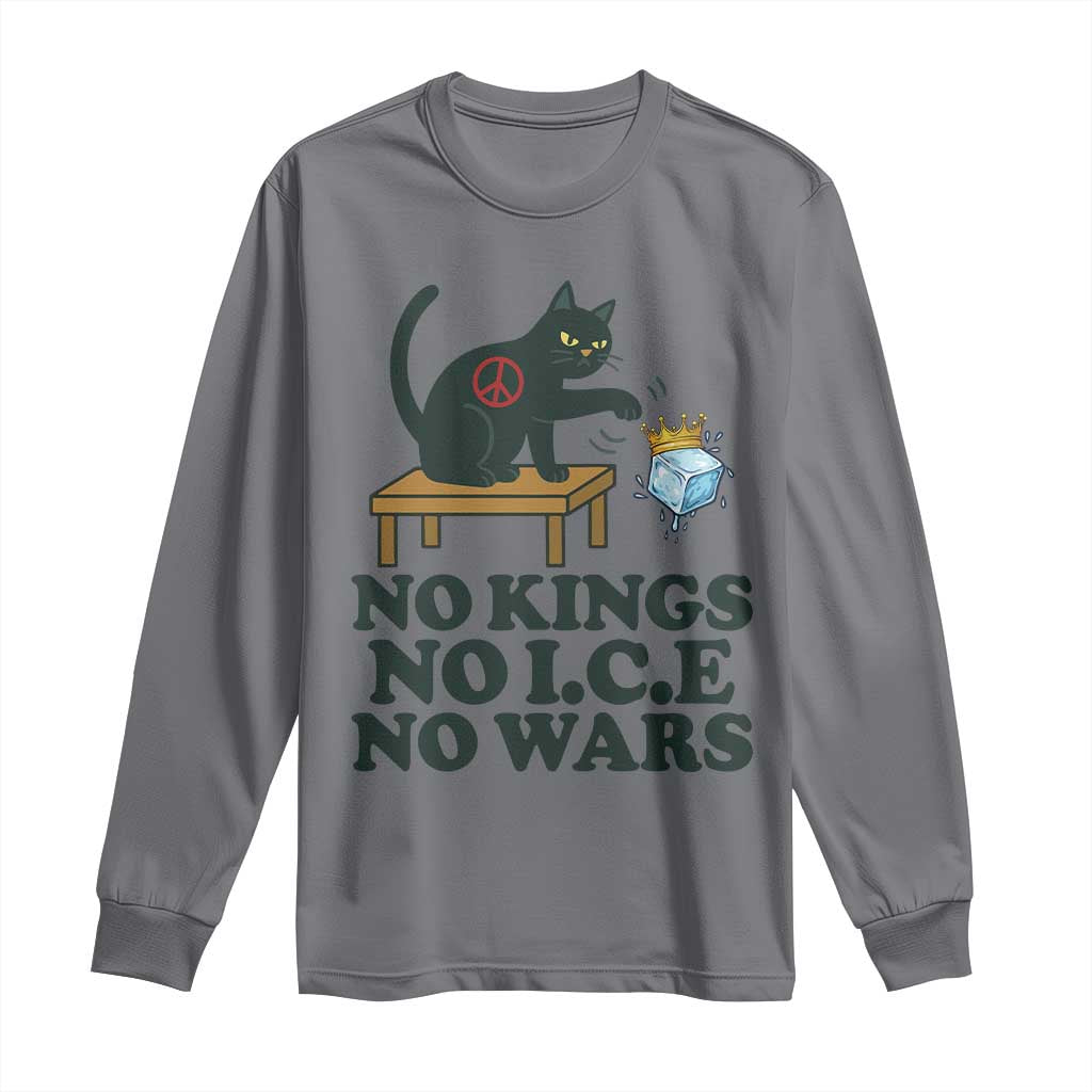 No Kings No Ice No Wars Cat Long Sleeve Shirt Funny Political Freedom Activist TS11 Charcoal Print Your Wear