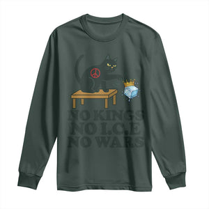 No Kings No Ice No Wars Cat Long Sleeve Shirt Funny Political Freedom Activist TS11 Dark Forest Green Print Your Wear