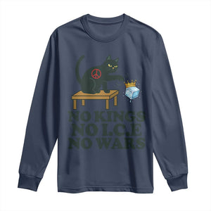 No Kings No Ice No Wars Cat Long Sleeve Shirt Funny Political Freedom Activist TS11 Navy Print Your Wear