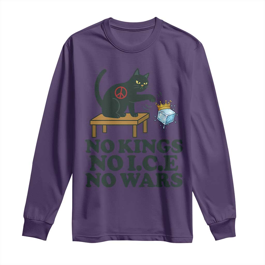 No Kings No Ice No Wars Cat Long Sleeve Shirt Funny Political Freedom Activist TS11 Purple Print Your Wear