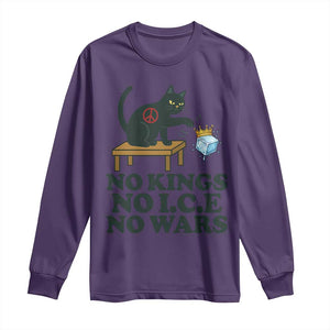 No Kings No Ice No Wars Cat Long Sleeve Shirt Funny Political Freedom Activist TS11 Purple Print Your Wear