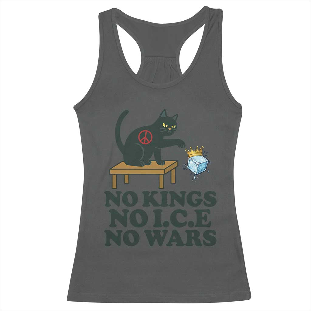 No Kings No Ice No Wars Cat Racerback Tank Top Funny Political Freedom Activist TS11 Dark Heather Print Your Wear