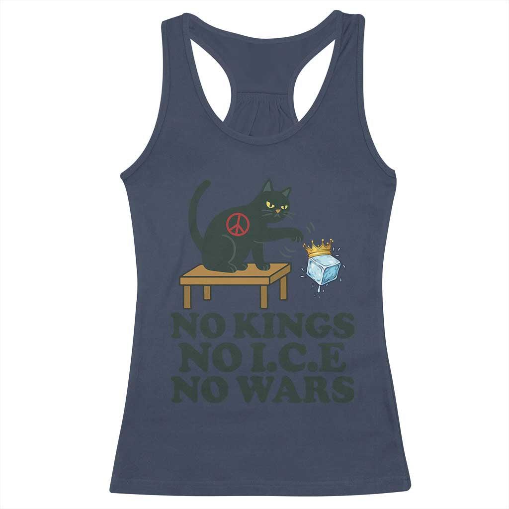 No Kings No Ice No Wars Cat Racerback Tank Top Funny Political Freedom Activist TS11 Navy Print Your Wear