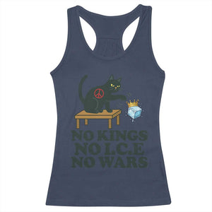 No Kings No Ice No Wars Cat Racerback Tank Top Funny Political Freedom Activist TS11 Navy Print Your Wear