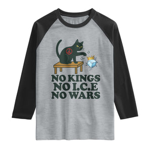 No Kings No Ice No Wars Cat Raglan Shirt Funny Political Freedom Activist TS11 Heather Gray Black Print Your Wear