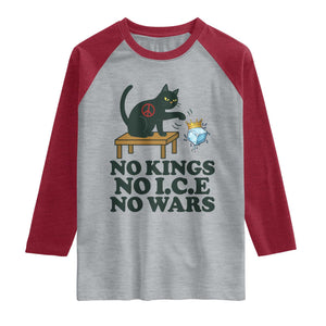 No Kings No Ice No Wars Cat Raglan Shirt Funny Political Freedom Activist TS11 Heather Gray Heather Red Print Your Wear