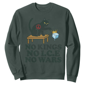 No Kings No Ice No Wars Cat Sweatshirt Funny Political Freedom Activist TS11 Dark Forest Green Print Your Wear
