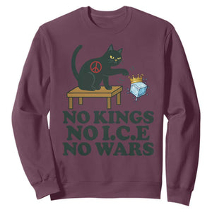 No Kings No Ice No Wars Cat Sweatshirt Funny Political Freedom Activist TS11 Maroon Print Your Wear