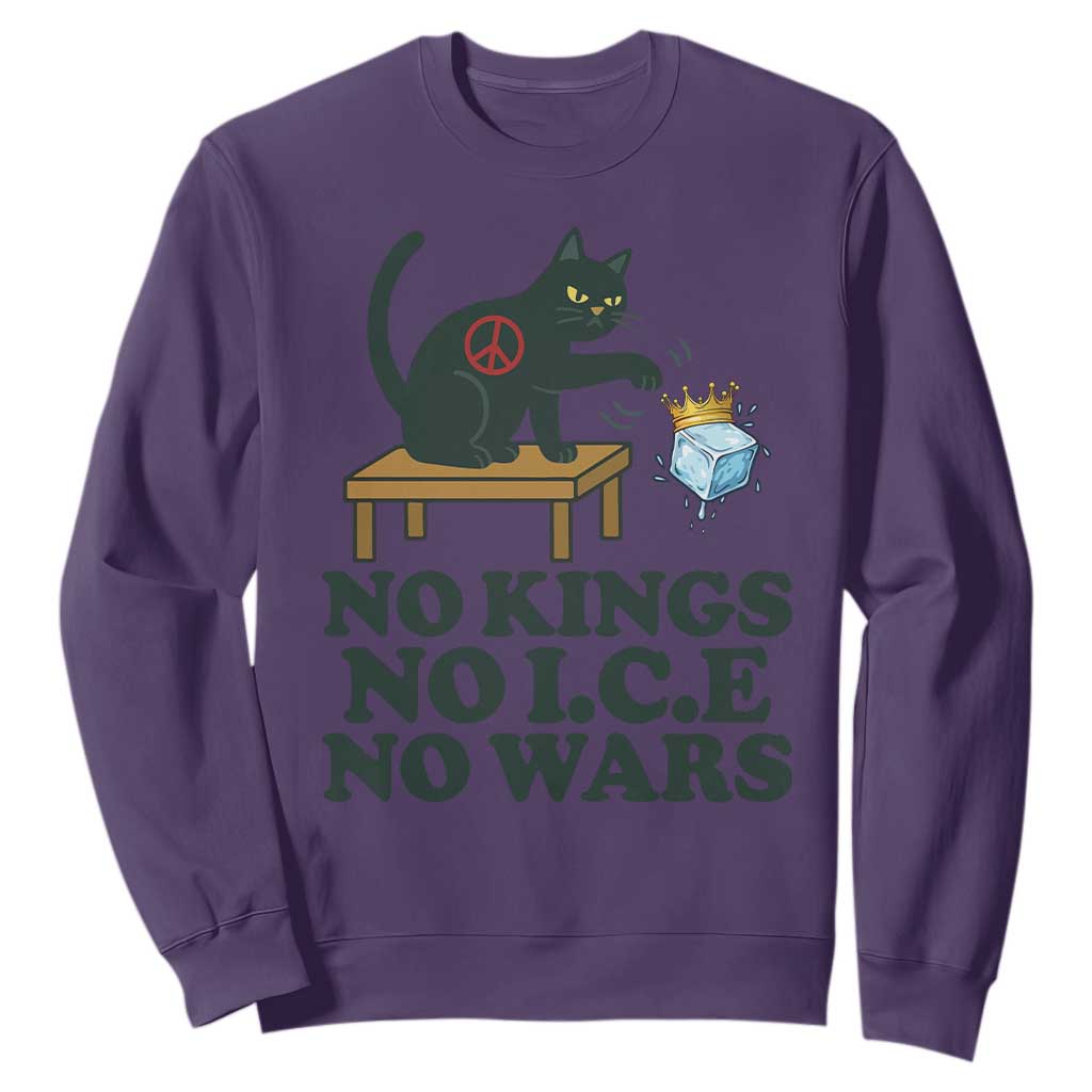 No Kings No Ice No Wars Cat Sweatshirt Funny Political Freedom Activist TS11 Purple Print Your Wear