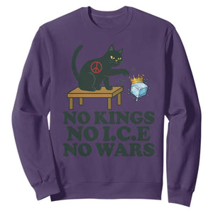 No Kings No Ice No Wars Cat Sweatshirt Funny Political Freedom Activist TS11 Purple Print Your Wear